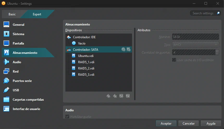 Image of virtual disks in the VM