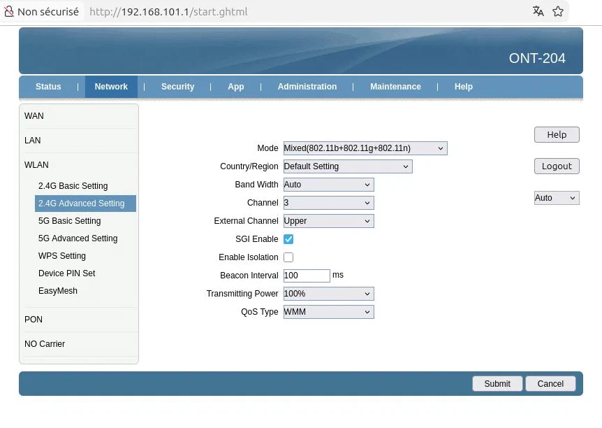 Image of the 2.4GHz network